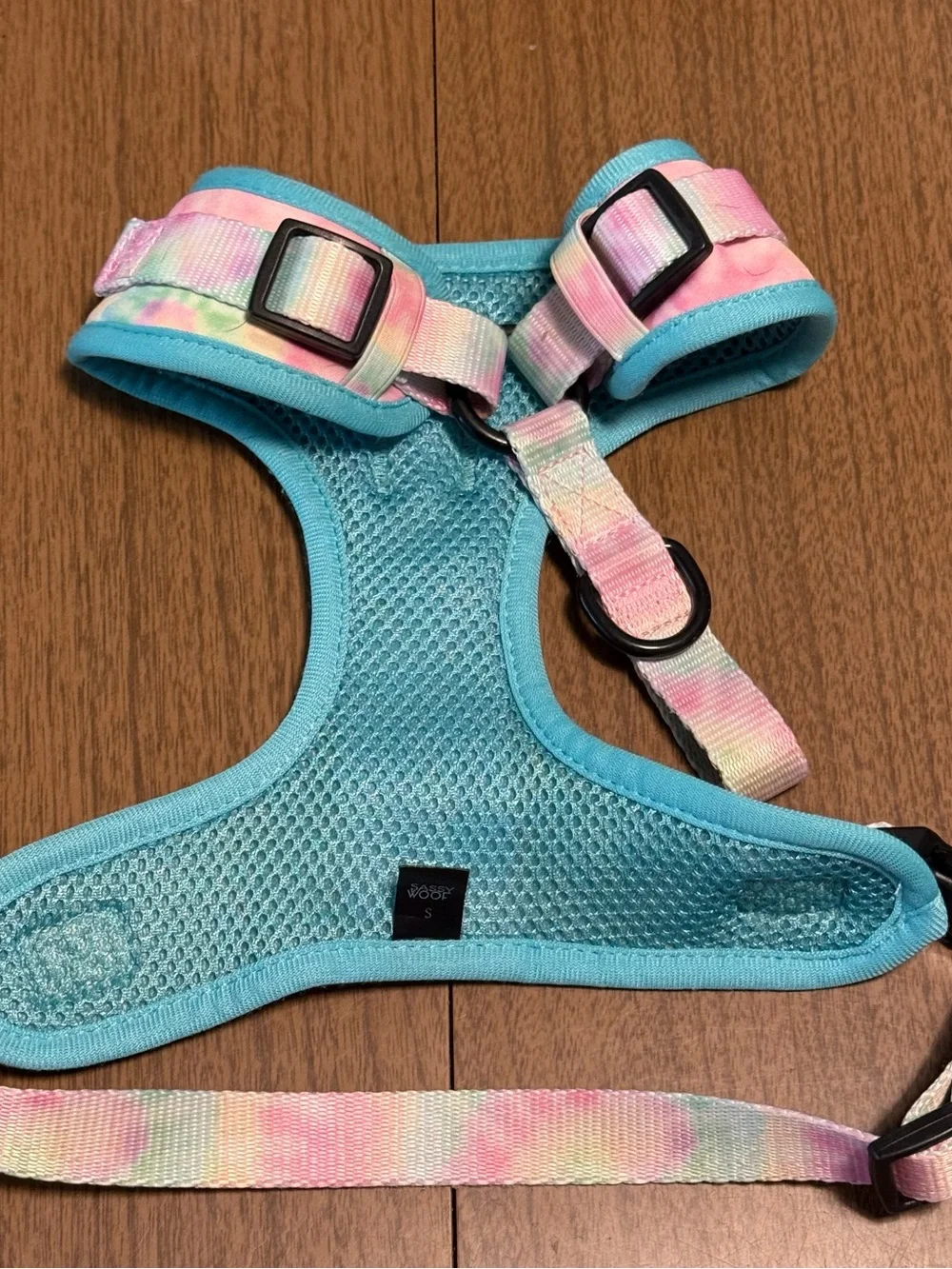 Sassy Woof Pastel Tie-Dye Dog Harness with Blue Trim S